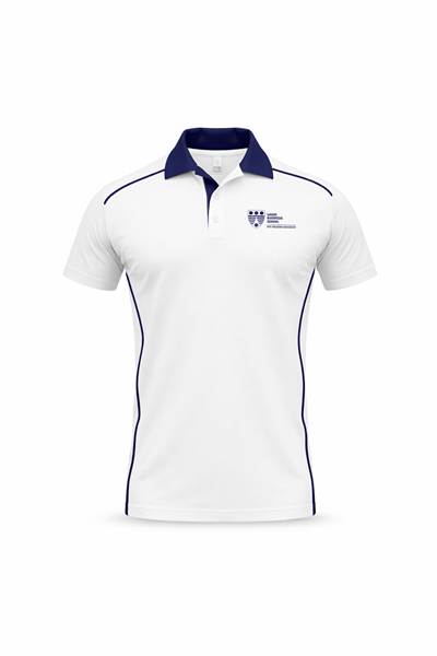 .Off-white Polo T-Shirt with Blue Collar.